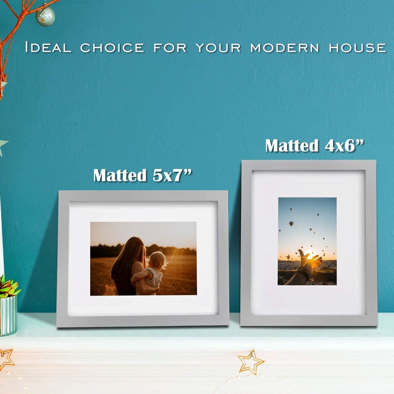 Egofine 8x10 Picture FrameMade of Solid Wood with Plexiglass, Display Pictures 4x6/5x7 with Mat or 8x10 Without Mat, for Tabletop and Wall Mounting Photo Frame, Light Gray - Image 5